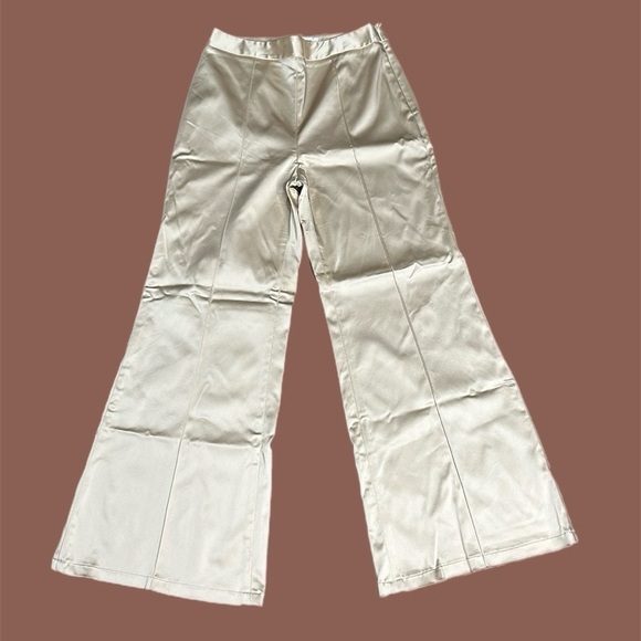 Jonathan Simkhai Duchesse-Satin Bootcut Pants High Rise in Goldish Cream Sz 8 - Picture 3 of 14